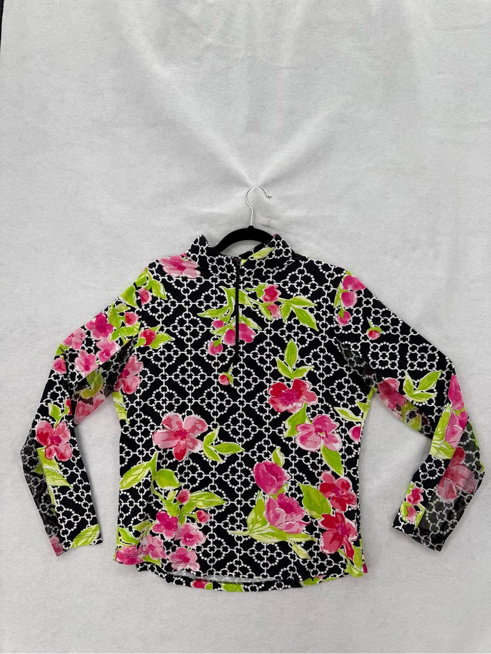 IBKUL Women's Long Sleeve Mock Neck Ashly Large Black/Pink